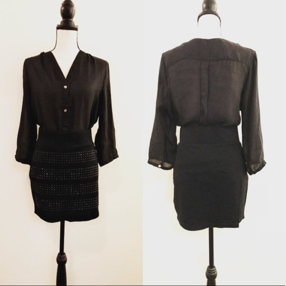 Black Sequin-stud Mini Skirt